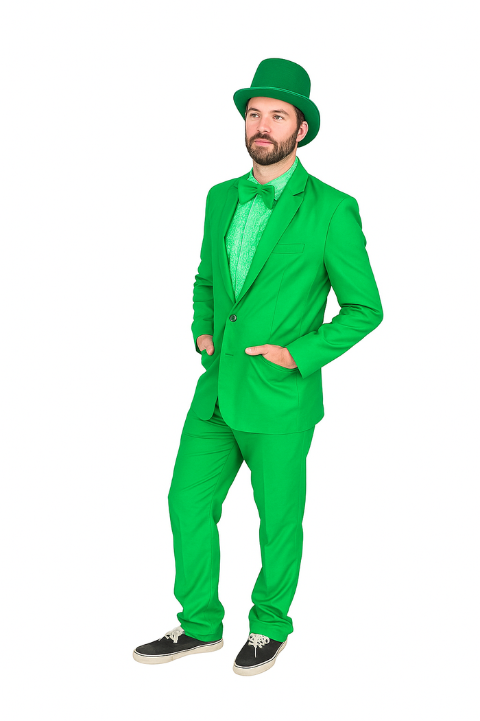 Vibrant Green Costume Suit with Matching Hat - Bold Party & Event Wear - USA Men's Outlet