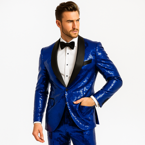 Sequin Suit - Shiny Suit - Royal Blue Suit - Metallic Fabric suit - Stage Tuxedo - Groom Suit Jacket + Pants