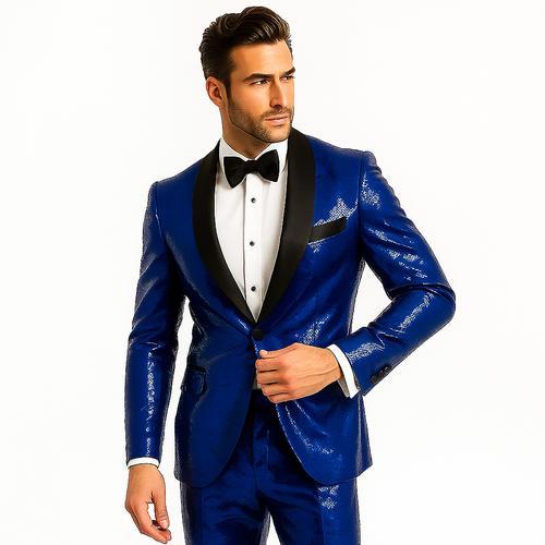 Sequin Suit - Shiny Suit - Royal Blue Suit - Metallic Fabric suit - Stage Tuxedo - Groom Suit Jacket + Pants