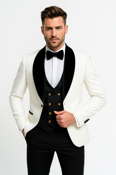 Marco Lorenzo Premium Paisley Black Velvet 4pc Suit W/ Matching Bowtie