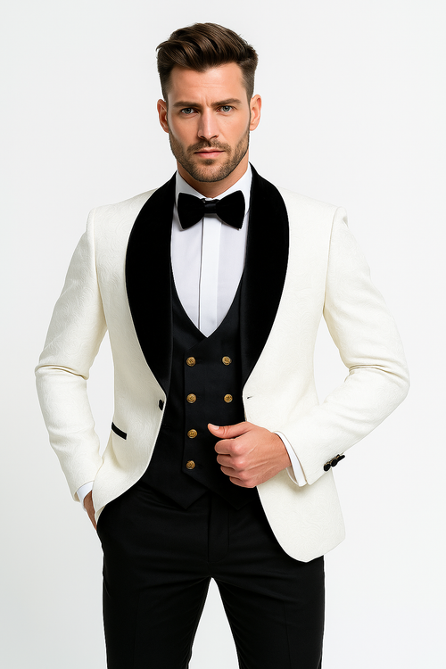 Marco Lorenzo Premium Paisley Black Velvet 4pc Suit W/ Matching Bowtie