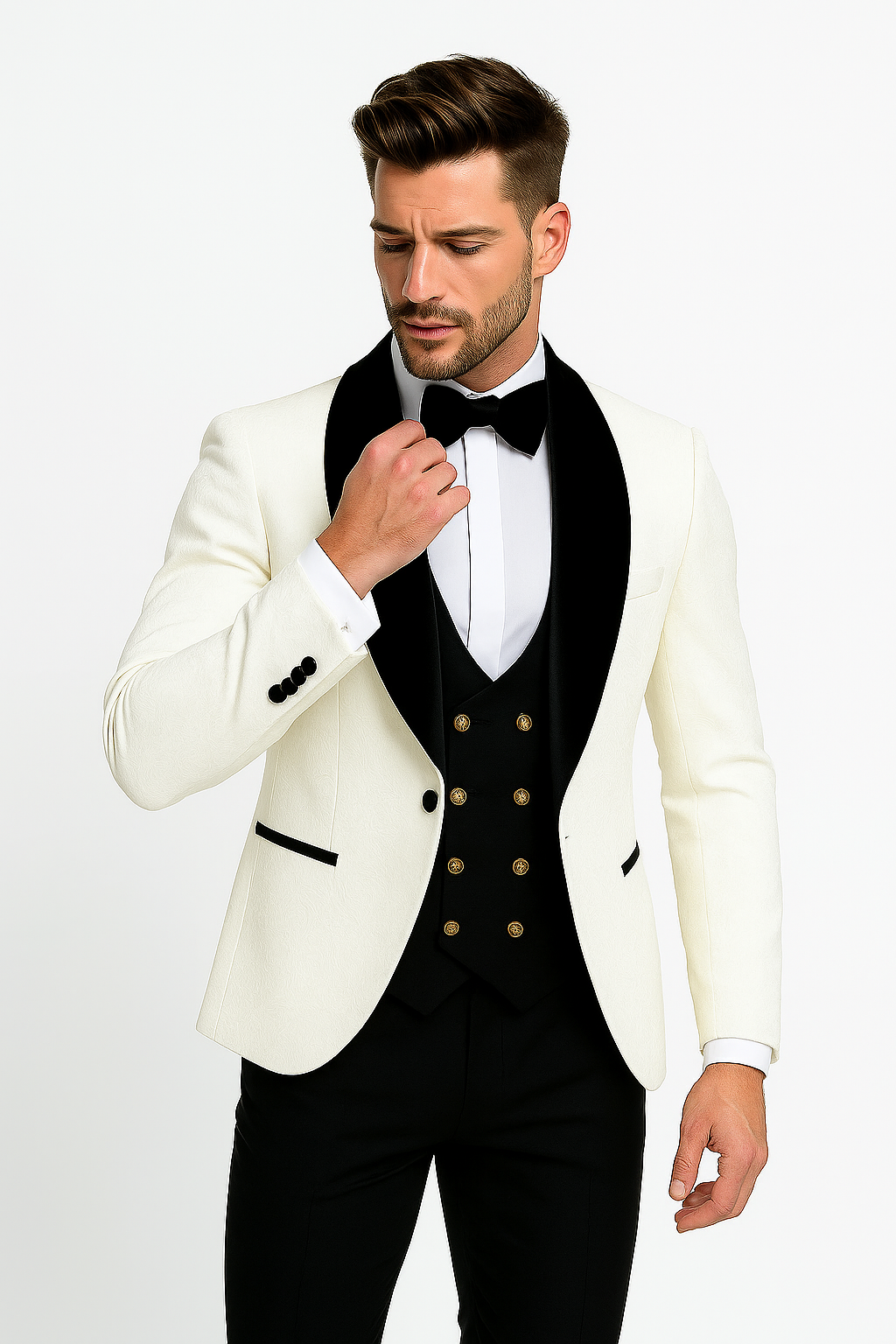 Marco Lorenzo Premium Paisley Black Velvet 4pc Suit W/ Matching Bowtie