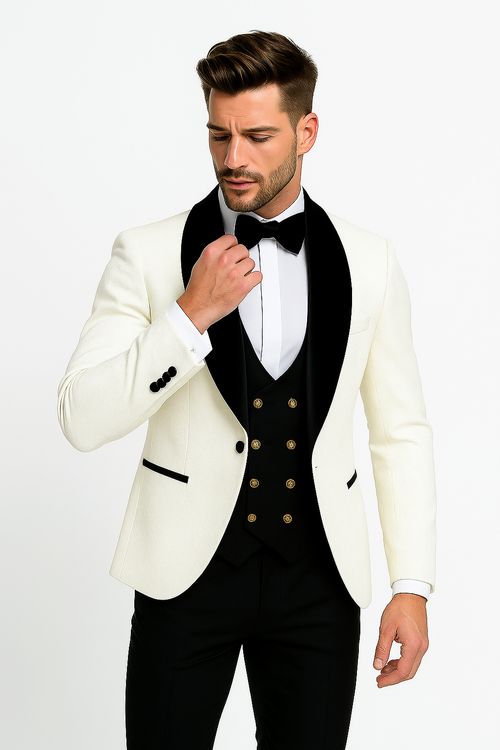 Marco Lorenzo Premium Paisley Black Velvet 4pc Suit W/ Matching Bowtie