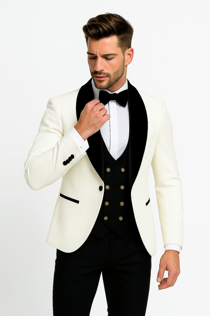 Marco Lorenzo Premium Paisley Black Velvet 4pc Suit W/ Matching Bowtie