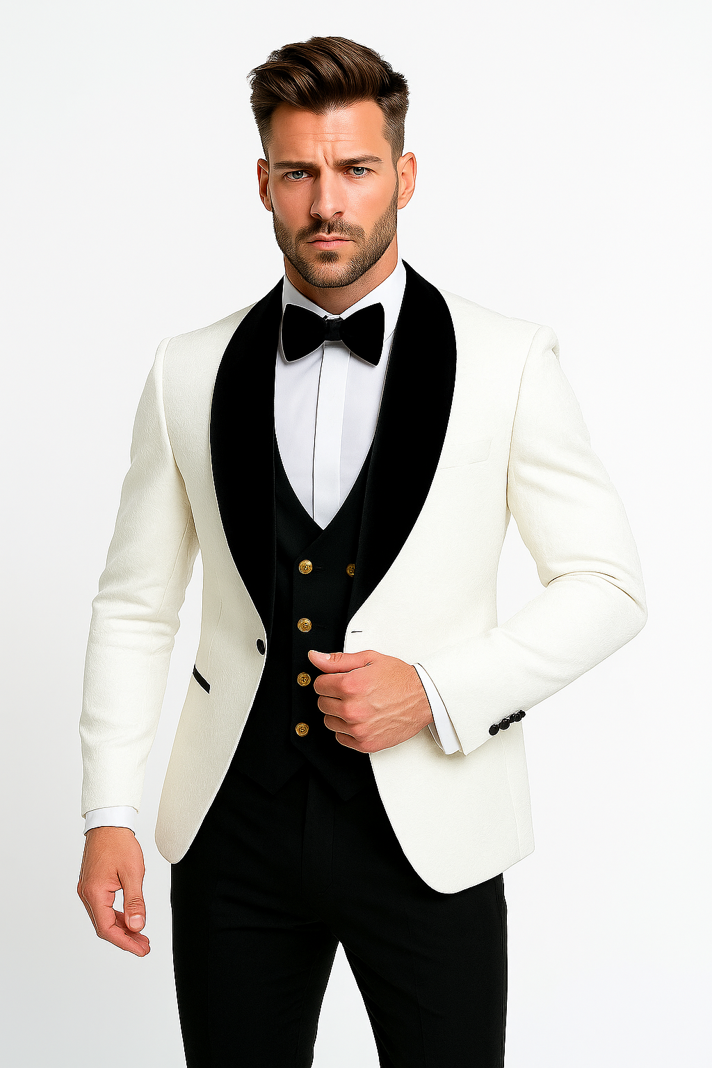 Marco Lorenzo Premium Paisley Black Velvet 4pc Suit W/ Matching Bowtie