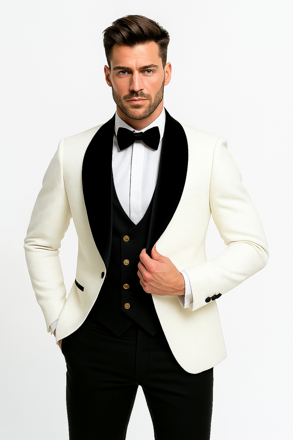 Marco Lorenzo Premium Paisley Black Velvet 4pc Suit W/ Matching Bowtie