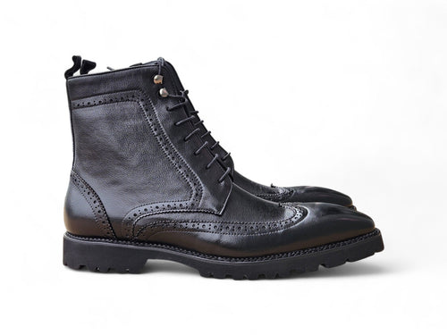 Carrucci Hudson Black Wingtip Boot Lug Sole
