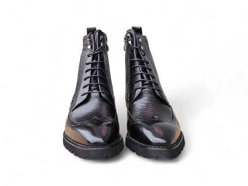 Carrucci Hudson Black Wingtip Boot Lug Sole