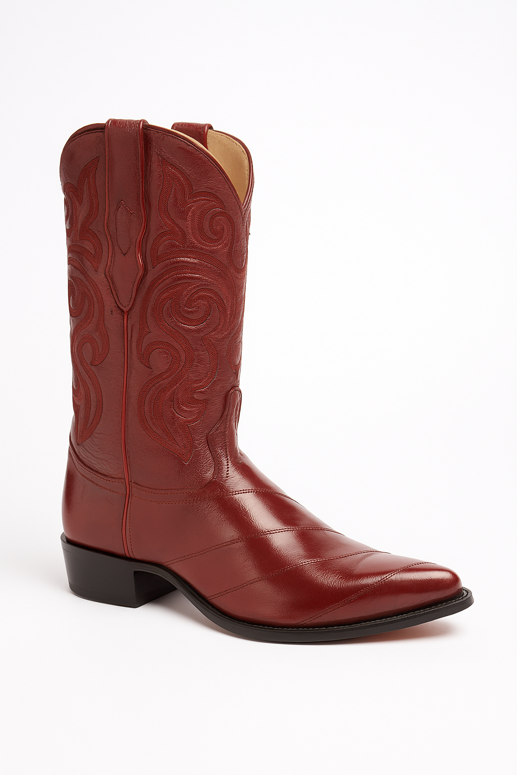 Los Altos Men's Burgundy Genuine Eel Skin J-Toe Boots