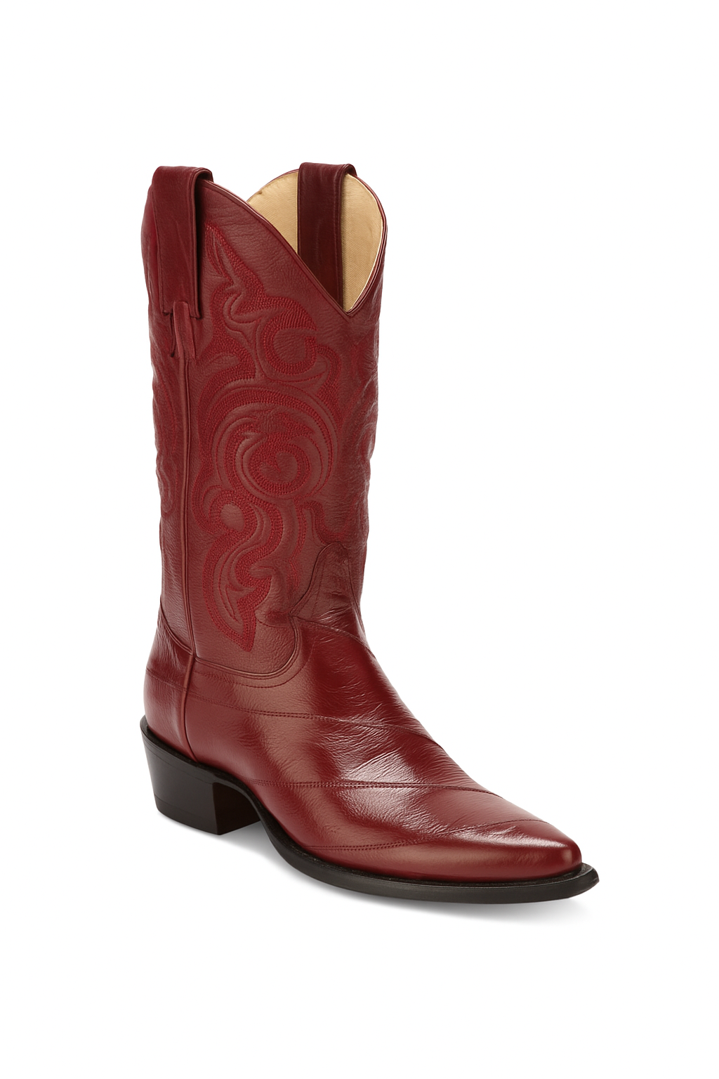 Los Altos Men's Burgundy Genuine Eel Skin J-Toe Boots