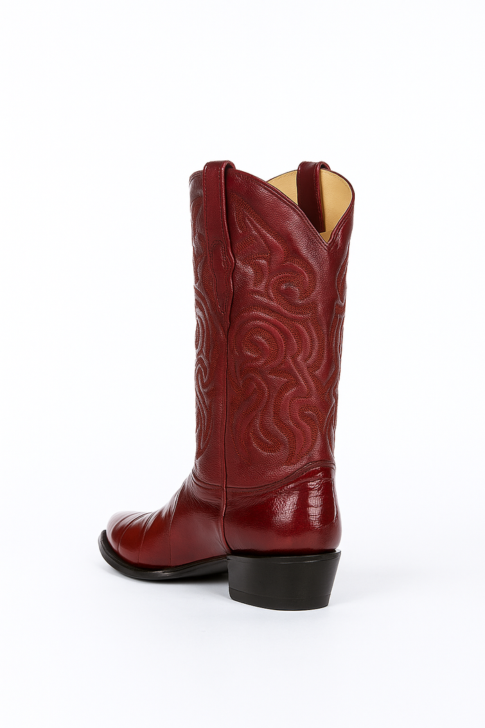 Los Altos Men's Burgundy Genuine Eel Skin J-Toe Boots