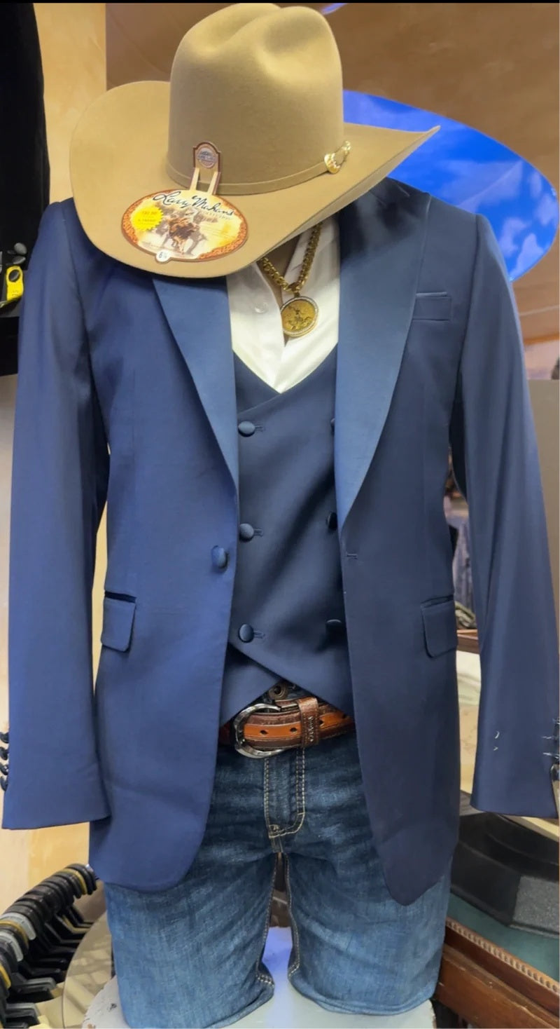 Mens Western Navy 3-Piece Suit – Cowboy Tuxedo and Blazer Formal Set – SuitUSA