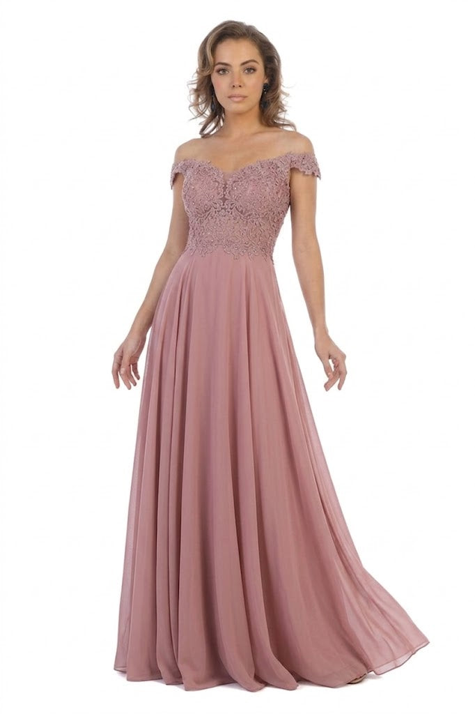May Queen MQ1602 Off Shoulder Corset Flowy Prom Gown