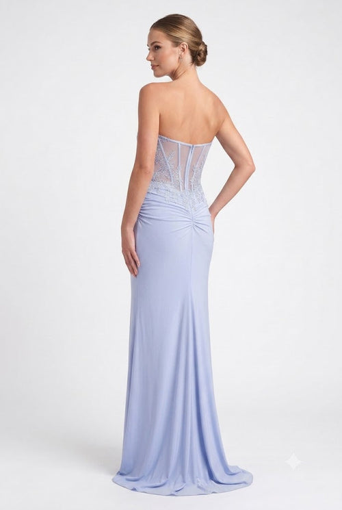 La Femme 33526 Beaded Lace Illusion Sweetheart Gown