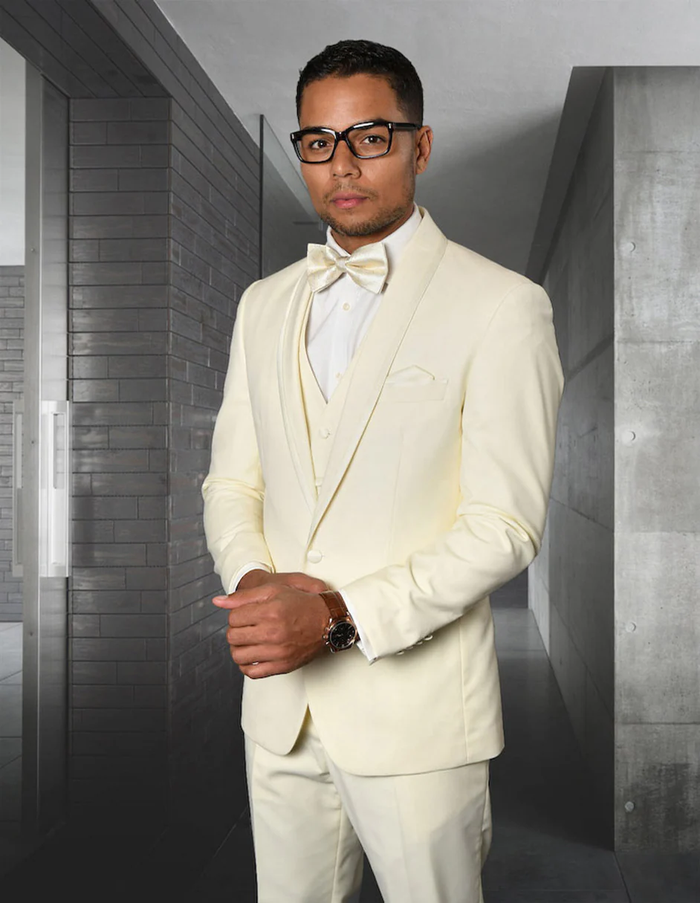 White Prom Suit - White Prom Tuxedo Suits - White Wedding Tuxedo With Satin Trim