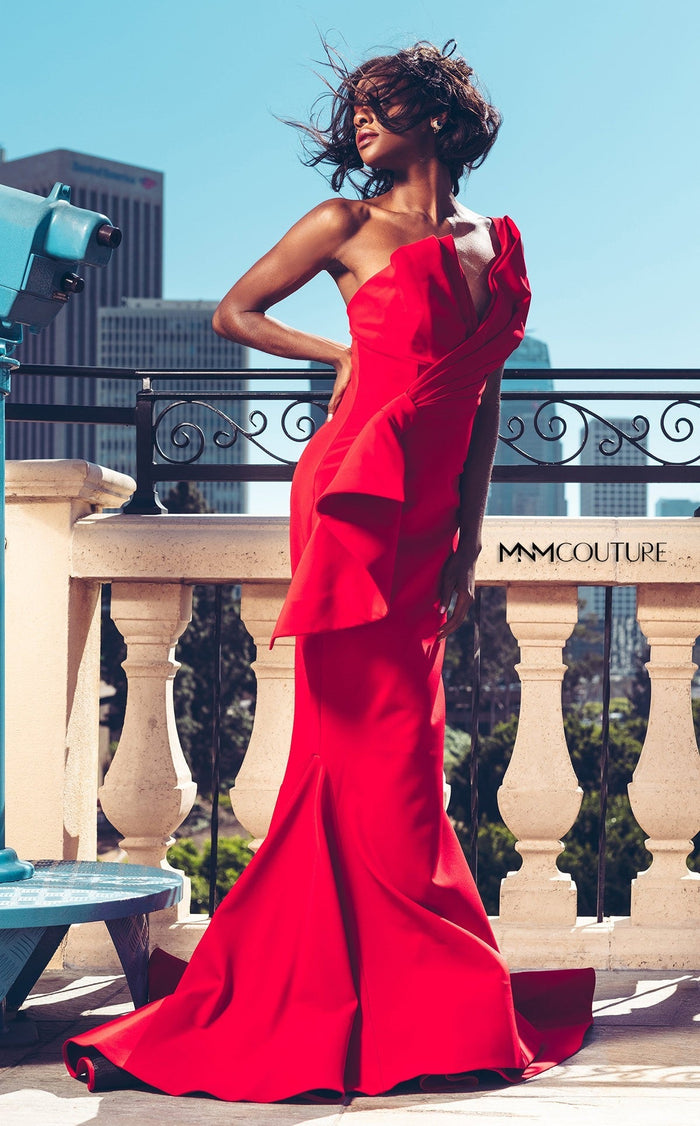 Fouad Sarkis 2425A One-Shoulder Blue Draped Couture Gown