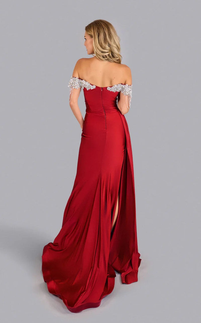 Jessica Angel JA2572 Off-Shoulder Sweetheart Sheath Red Jersey Beaded Fringe Applique Dress