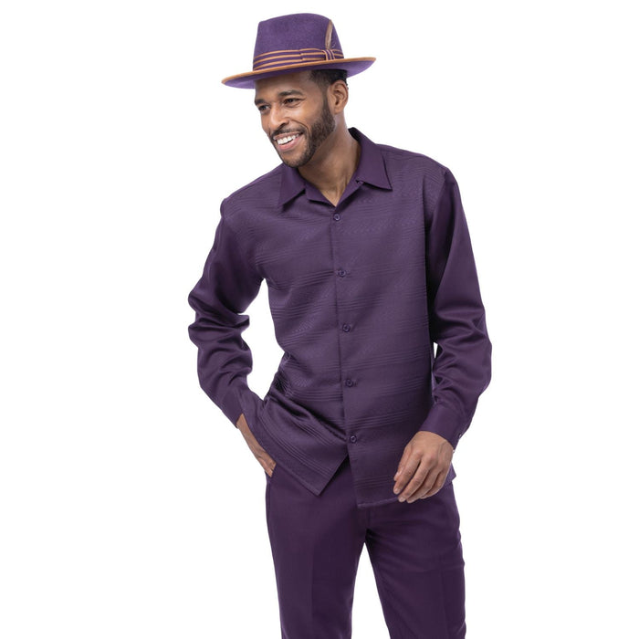 Grape Tone-on-Tone Long Sleeve 2-Piece Walking Suit by Montique