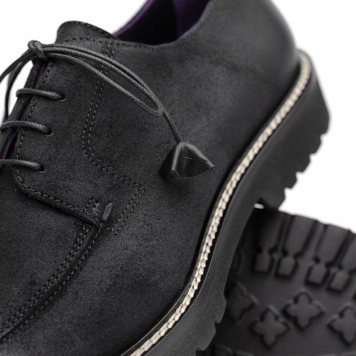 Zelli Campo Sueded Goatskin Lace-up Blucher Shoes in Black