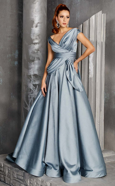 Fouad Sarkis 2629 Mint Off-Shoulder Pleated Ball Gown by MNM Couture