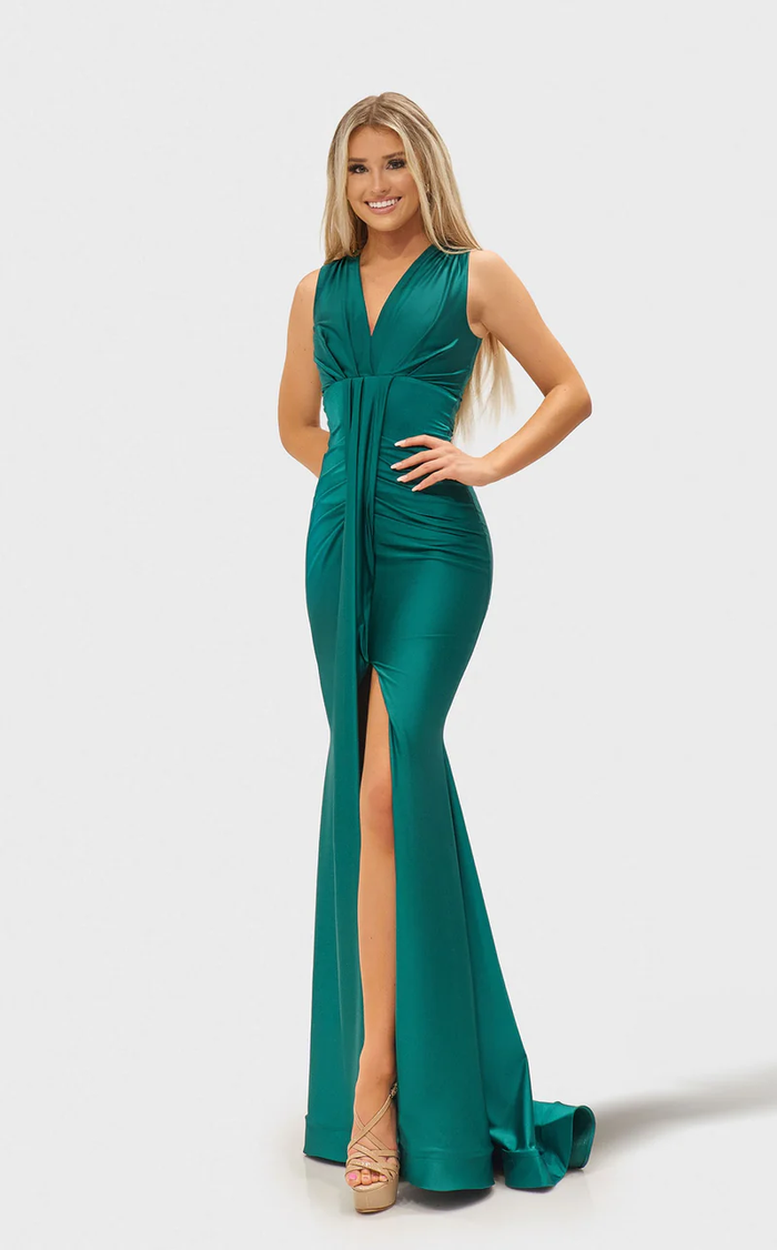 Jessica Angel JA2662 V-Neck Sleeveless Sheath High Slit Prom Jersey Dress