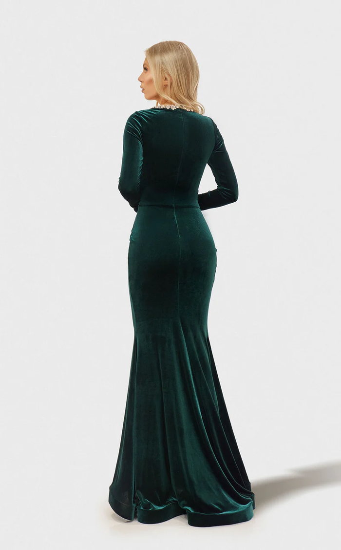 Jessica Angel JA2669 Square Neck Long Sleeve Mermaid Evening Velvet Dress