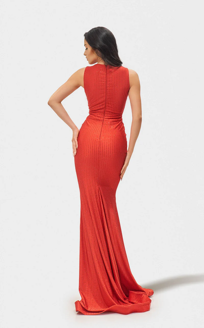 Jessica Angel JA2673 Deep V-Neck Sleeveless Mermaid Crystal Jersey Dress