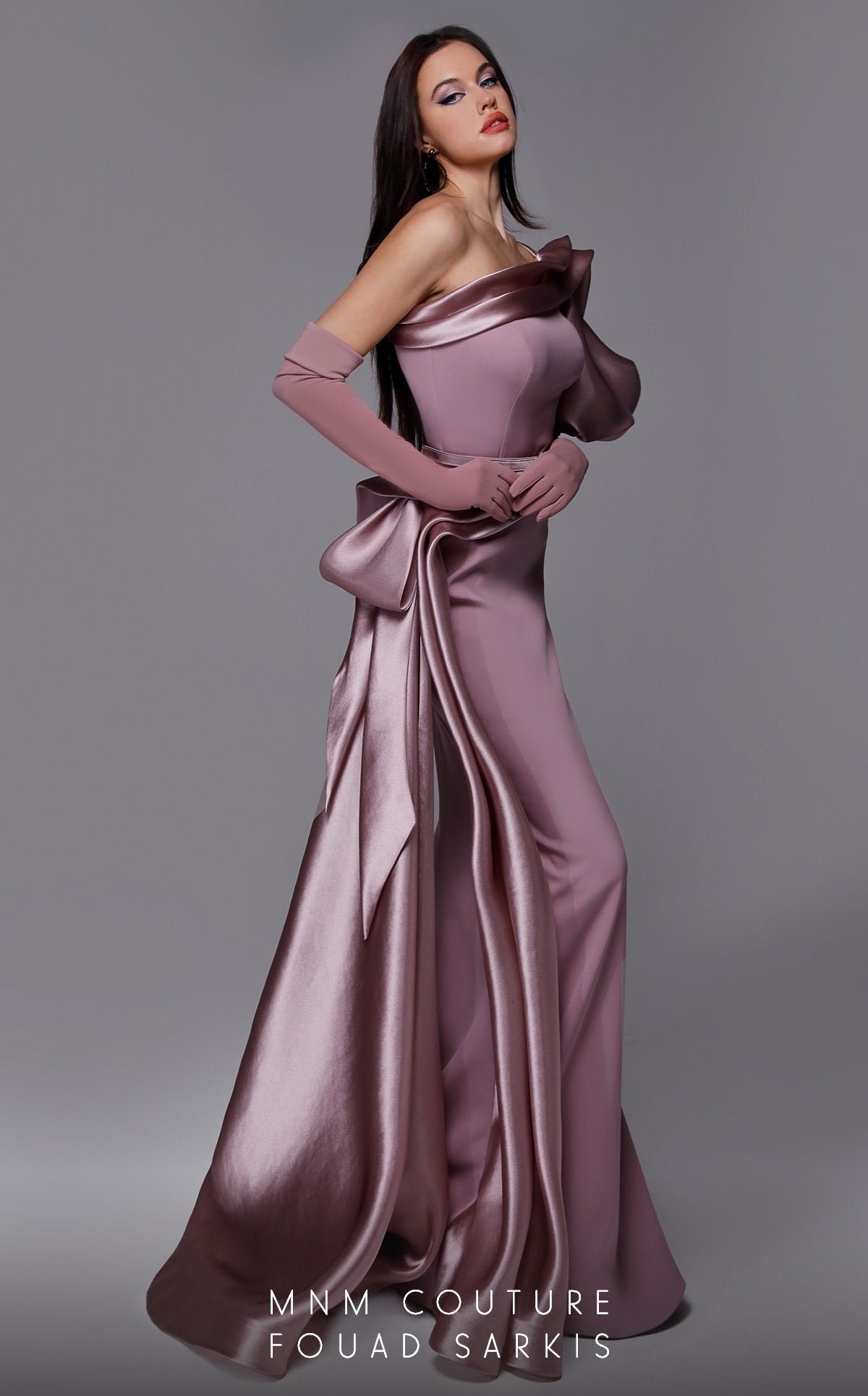Fouad Sarkis 2722 One-Shoulder Satin Gown