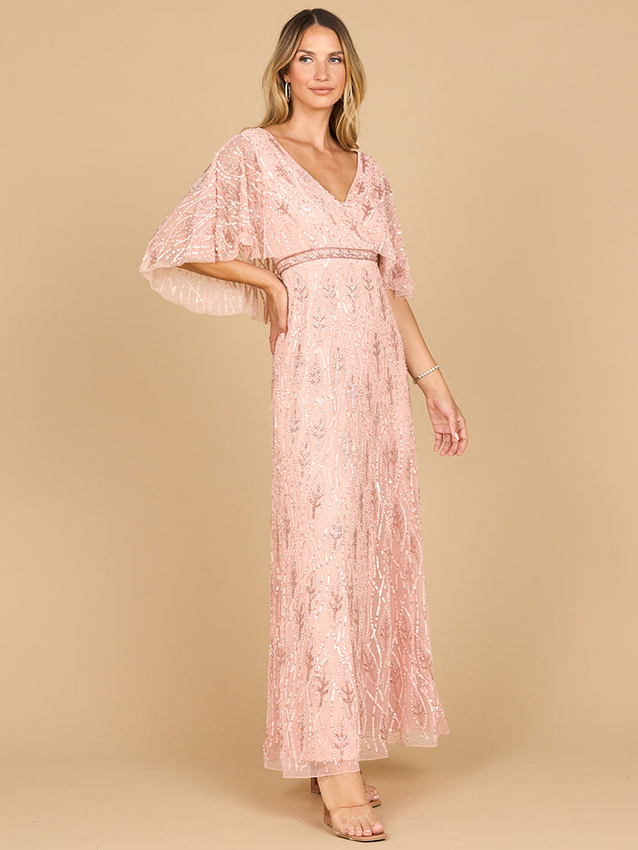 Beaded Gown with Cape Sleeves
