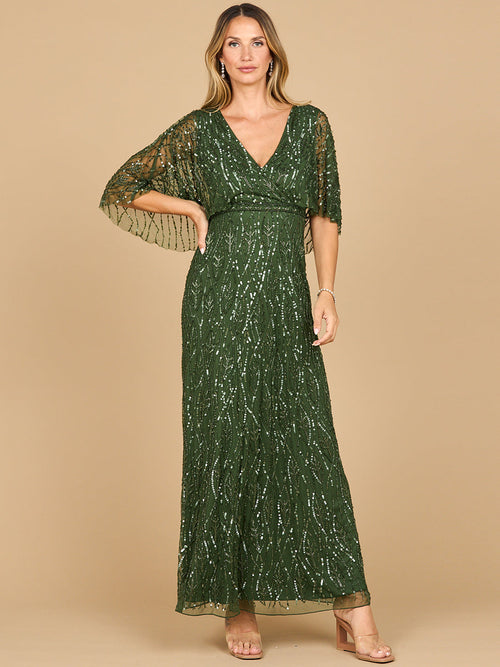 Beaded Gown with Cape Sleeves