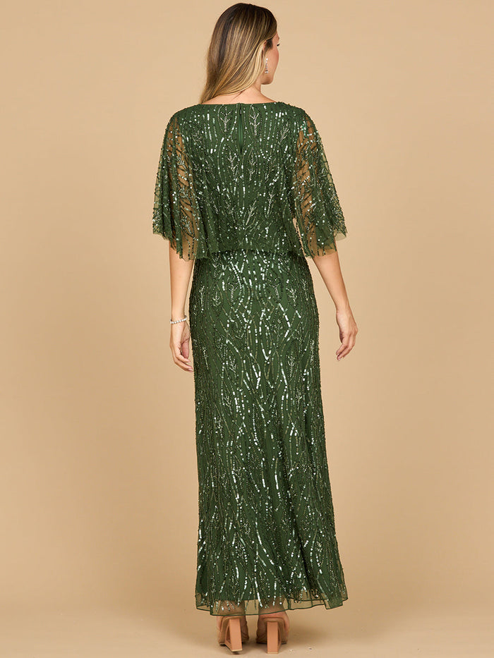 Beaded Gown with Cape Sleeves