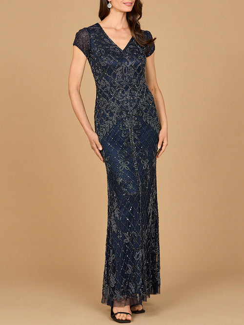 Lara 28865 Cap Sleeve Mother of the Bride Dress Mermaid Beaded Evening Gown