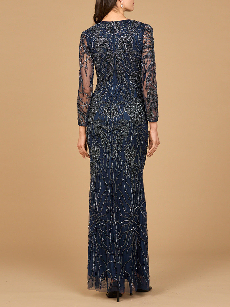 Lara 28889 High Neck Long Sleeve Beaded Mother of Bride Gown