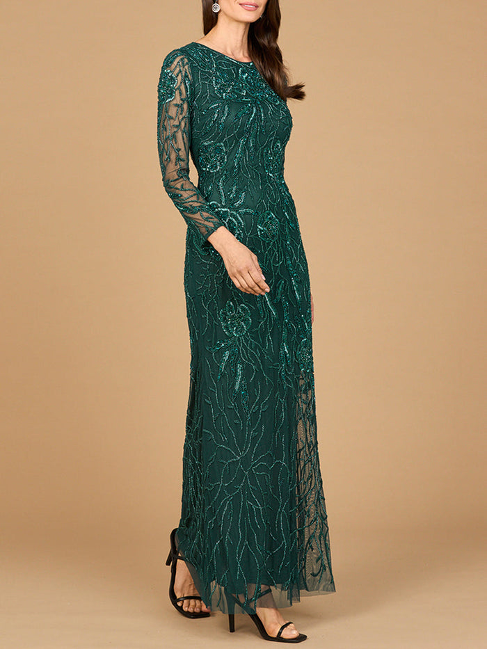 Lara 28889 High Neck Long Sleeve Beaded Mother of Bride Gown
