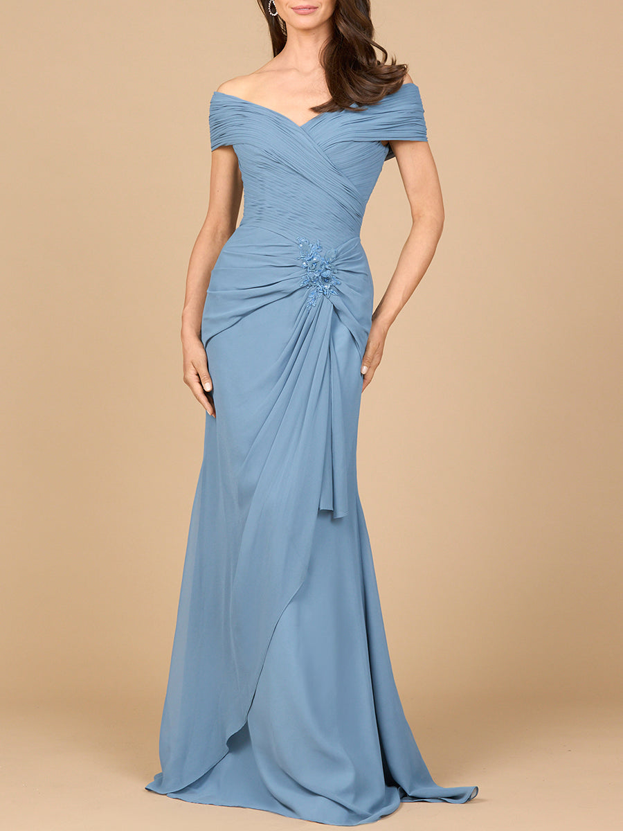 Off Shoulder Mother of Bride Dress Elegant Chiffon Gown