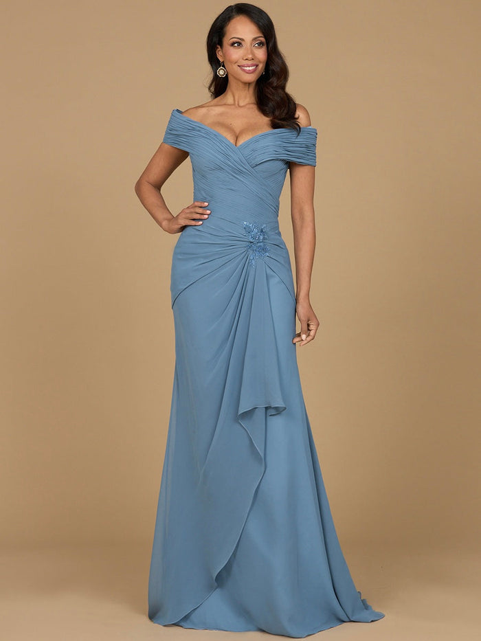 Off Shoulder Mother of Bride Dress Elegant Chiffon Gown