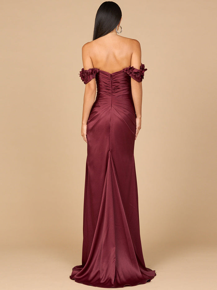 Lara 28916 Off Shoulder Wedding Guest Dress Crepe Simple Evening Gown with Slit
