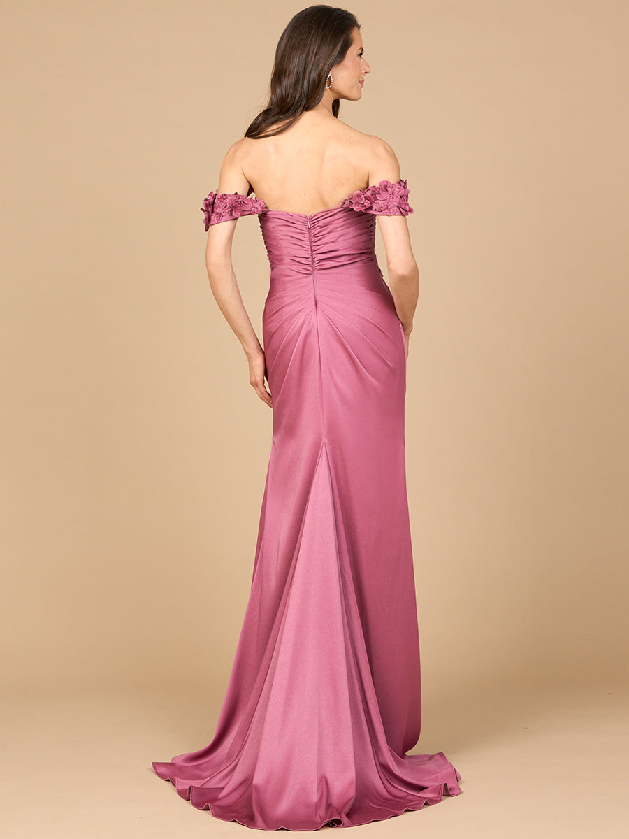 Lara 28916 Off Shoulder Wedding Guest Dress Crepe Simple Evening Gown with Slit