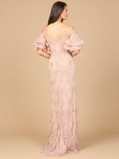 Off Shoulder Mermaid Gown with Tiered Sleeves