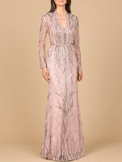 Mandarin V-Neck Gown with Long Sleeves