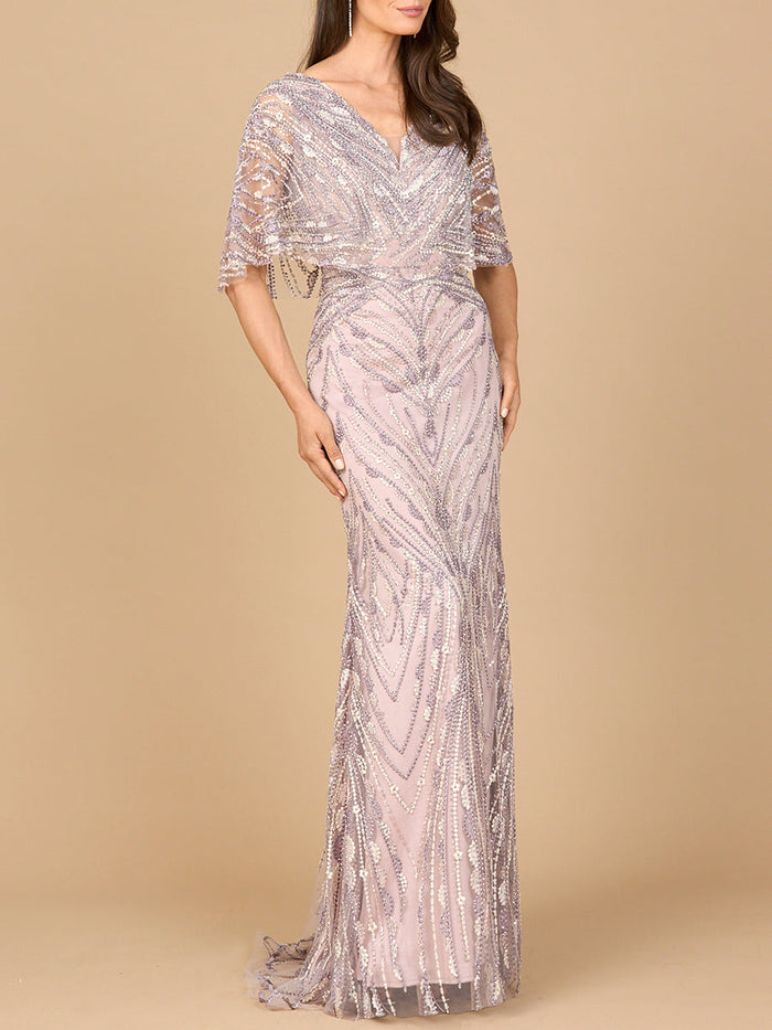 Cape Sleeve Mermaid Gown