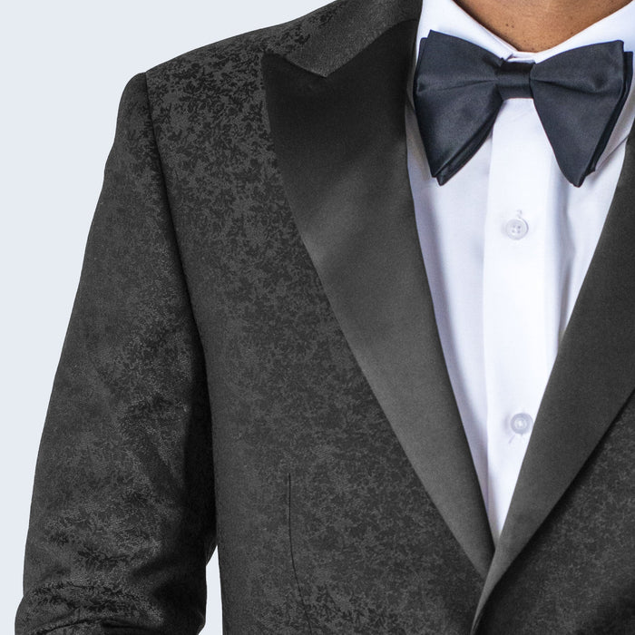Men's Black Paisley Tuxedo Jacket with Large Peak Lapel Slim Fit - Wedding - Prom by Renoirin