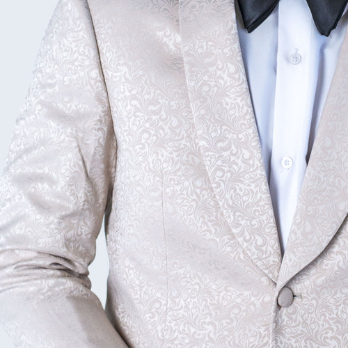 Men's Light Beige Paisley Jacket with Shawl Lapel Slim Fit - Wedding - Prom by Renoirin
