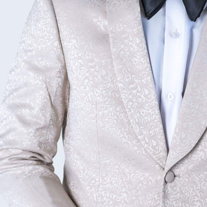 Men's Light Beige Paisley Jacket with Shawl Lapel Slim Fit - Wedding - Prom by Renoirin