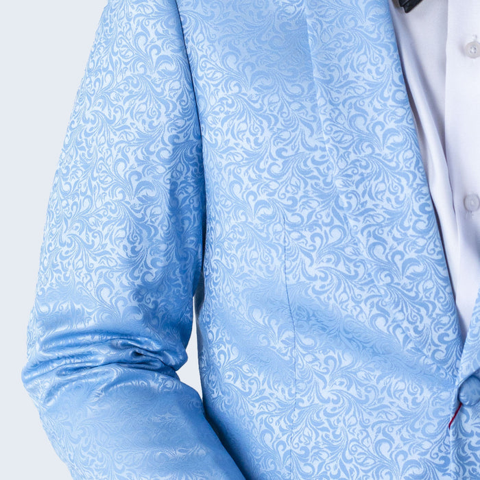 Men's Light Blue Paisley Jacket with Shawl Lapel Slim Fit - Wedding - Prom by Renoirin