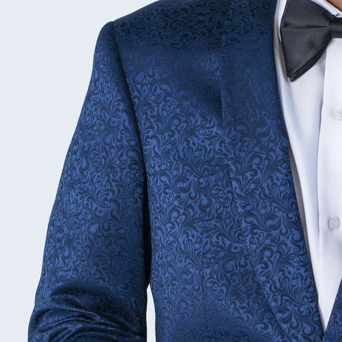 Men's Blue Paisley Jacket with Shawl Lapel Slim Fit - Wedding - Prom by Renoirin