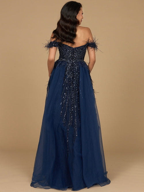 Lara 29161 Overskirt Mother of the Bride Dress Off Shoulder Evening Gown with Feathers