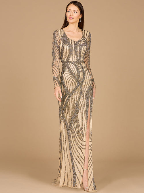 Cascading Beads Long Sleeve Dress