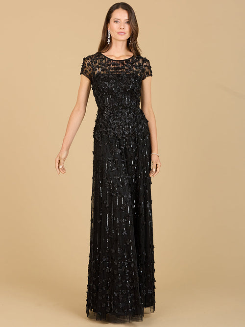 Lara 29181 Long Mother of the Bride Dress 3D Floral Embellished Cap Sleeve Gown