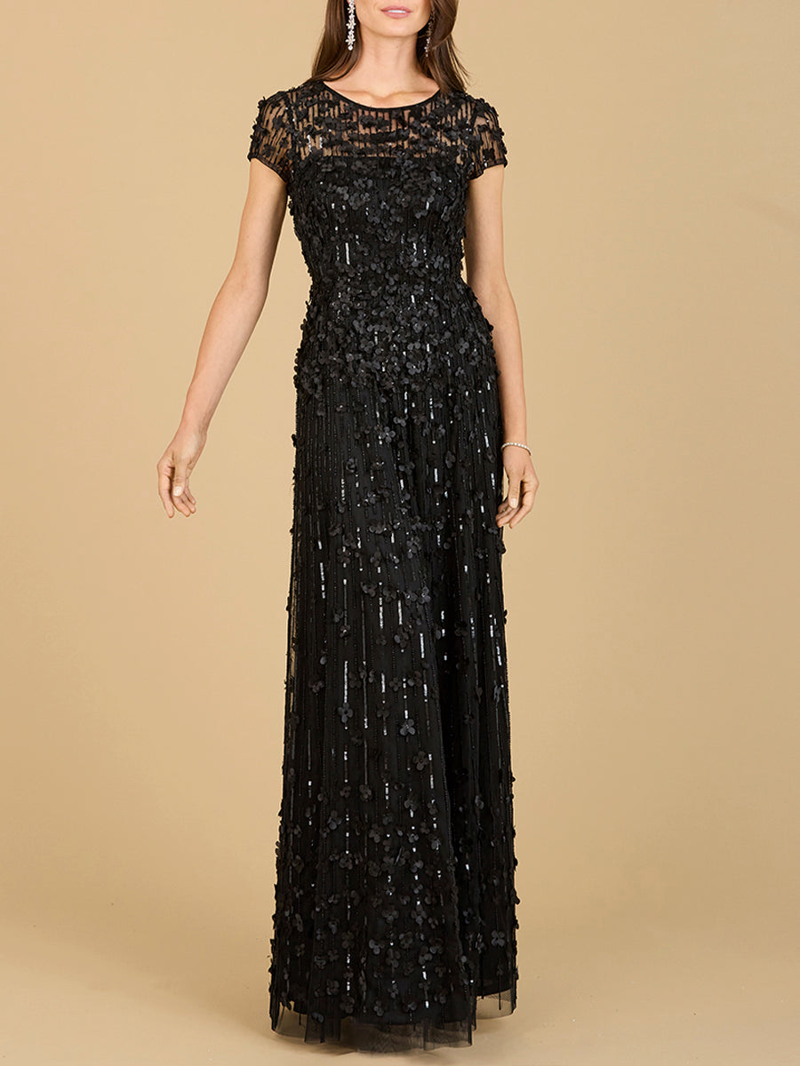 Lara 29181 Long Mother of the Bride Dress 3D Floral Embellished Cap Sleeve Gown